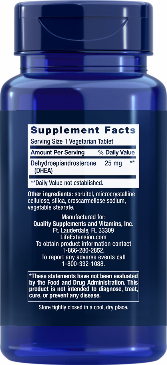 DHEA 25 mg, 100 dissolve-in-mouth tablets #607