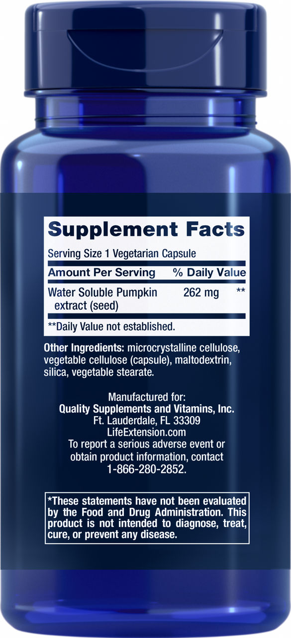Water-Soluble Pumpkin Seed Extract 60 vegetarian capsules #1209