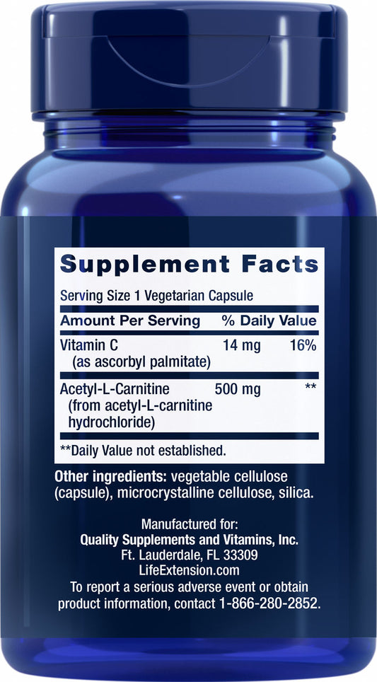 Acetyl L Carnitine 500 mg, 100 vegetarian capsules #1524