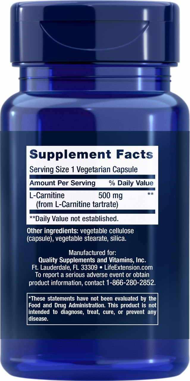 L Carnitine 500 mg, 30 vegetarian capsules #1532