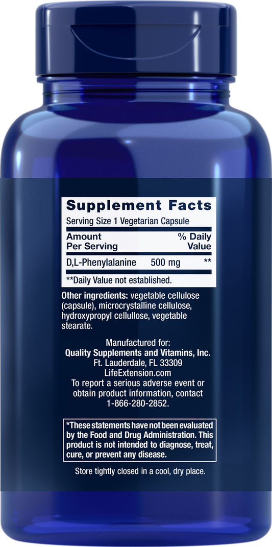 D, L Phenylalanine Capsules 500 mg, 100 vegetarian capsules #1671