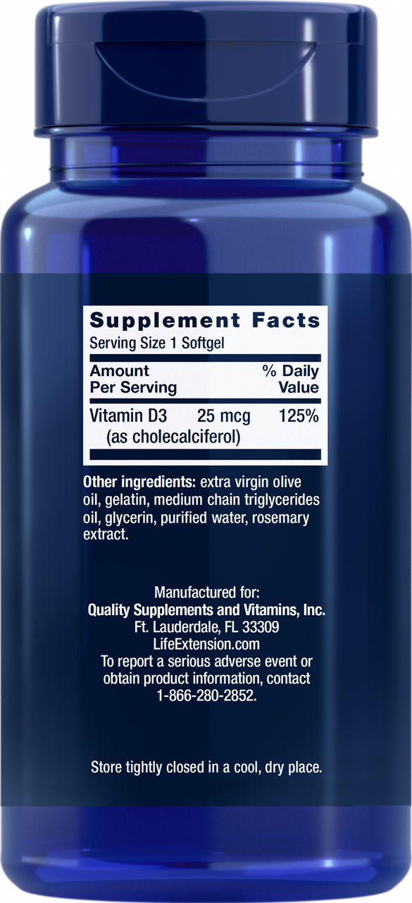 Vitamin D3 25 mcg (1000 IU), 250 softgels #1751