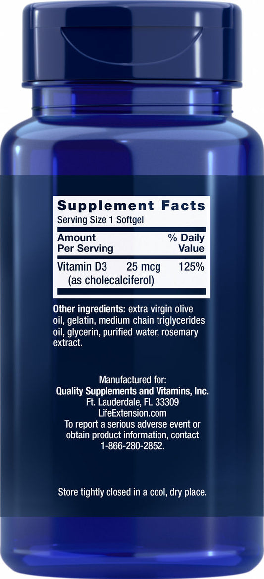 Vitamin D3 25 mcg (1000 IU), 250 softgels #1751