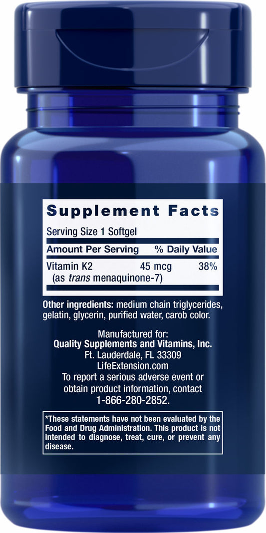 Low Dose Vitamin K2 MK-7 45 mcg, 90 softgels #1936