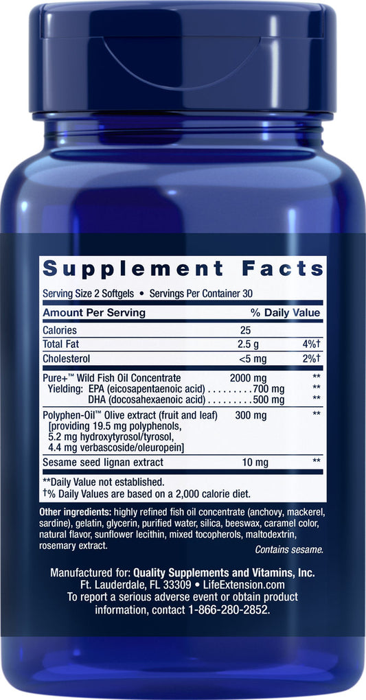 Super Omega-3 EPA/DHA Fish Oil, Sesame Lignans & Olive Extract 60 softgels #1983