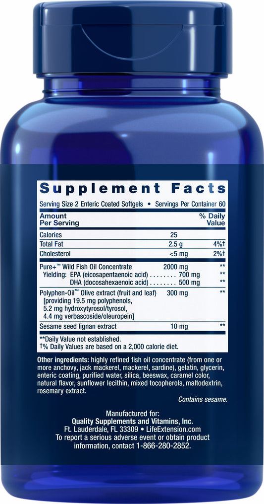 Super Omega-3 EPA/DHA Fish Oil, Sesame Lignans & Olive Extract (Enteric Coated) 120 enteric-coated softgels #1984