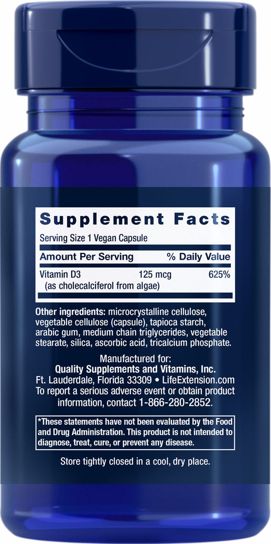 VEGAN Vitamin D3 125 mcg (5000 IU), 60 vegan capsules #2422