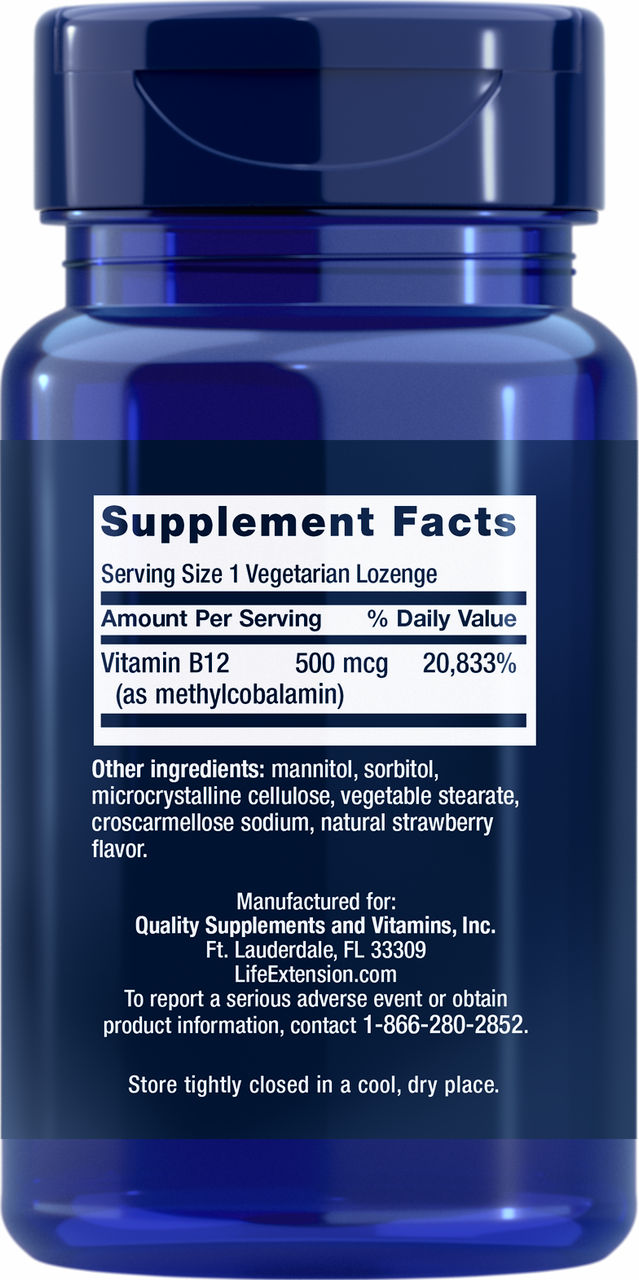 Vitamin B12 Methylcobalamin 500 mcg, 100 vegetarian lozenges #361
