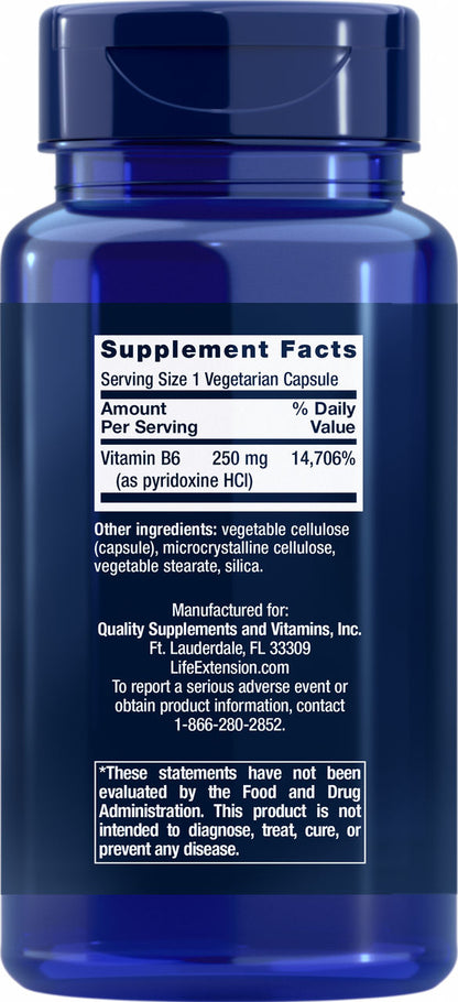 Vitamin B6 250 mg, 100 vegetarian capsules #1535