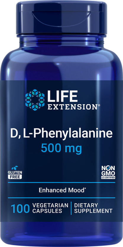 D, L Phenylalanine Capsules 500 mg, 100 vegetarian capsules #1671