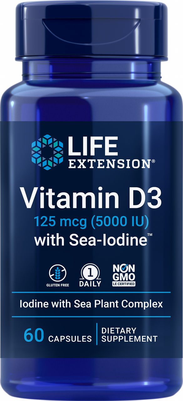 Vitamin D3 with Sea-Iodine™ 125 mcg (5000 IU), 60 capsules #1758