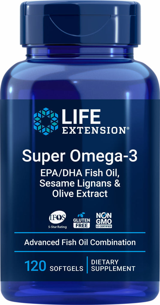 Super Omega-3 EPA/DHA Fish Oil, Sesame Lignans & Olive Extract 120 softgels #1982