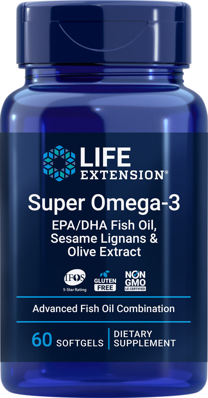 Super Omega-3 EPA/DHA Fish Oil, Sesame Lignans & Olive Extract 60 softgels #1983