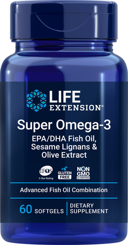 Super Omega-3 EPA/DHA Fish Oil, Sesame Lignans & Olive Extract 60 softgels #1983
