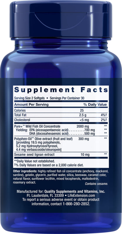 Super Omega-3 EPA/DHA Fish Oil, Sesame Lignans & Olive Extract 60 softgels #1983