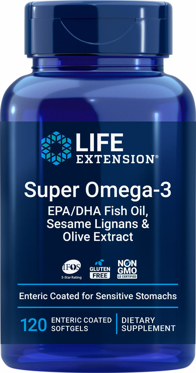 Super Omega-3 EPA/DHA Fish Oil, Sesame Lignans & Olive Extract (Enteric Coated) 120 enteric-coated softgels #1984