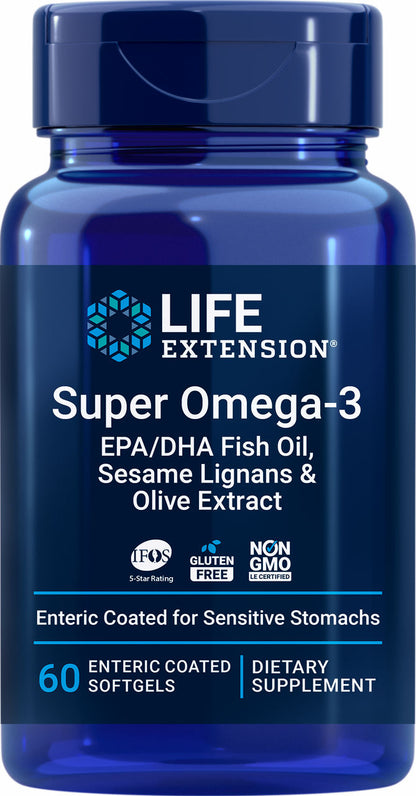 Super Omega-3 EPA/DHA Fish Oil, Sesame Lignans & Olive Extract (Enteric Coated) 60 enteric-coated softgels #1985
