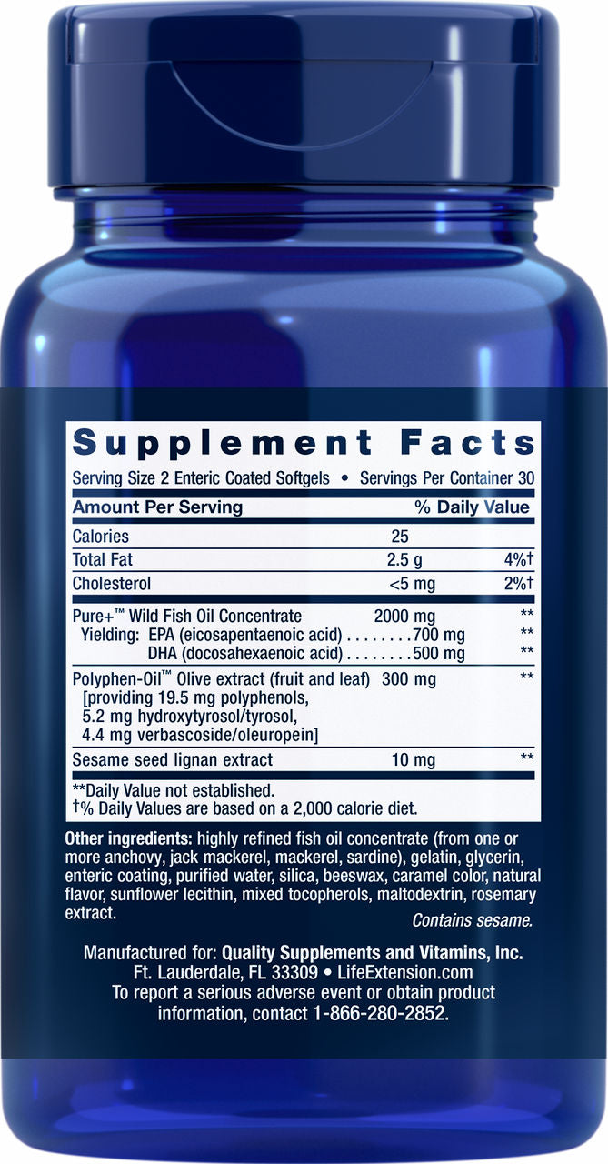 Super Omega-3 EPA/DHA Fish Oil, Sesame Lignans & Olive Extract (Enteric Coated) 60 enteric-coated softgels #1985