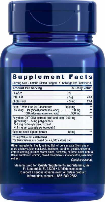 Super Omega-3 EPA/DHA Fish Oil, Sesame Lignans & Olive Extract (Enteric Coated) 60 enteric-coated softgels #1985
