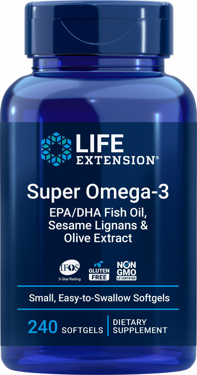 Super Omega-3 EPA/DHA Fish Oil, Sesame Lignans & Olive Extract 240 easy-to-swallow softgels #1986