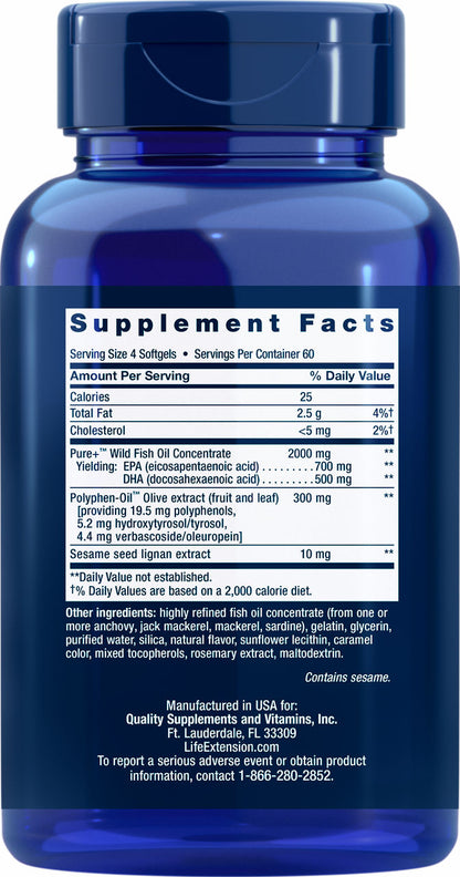 Super Omega-3 EPA/DHA Fish Oil, Sesame Lignans & Olive Extract 240 easy-to-swallow softgels #1986