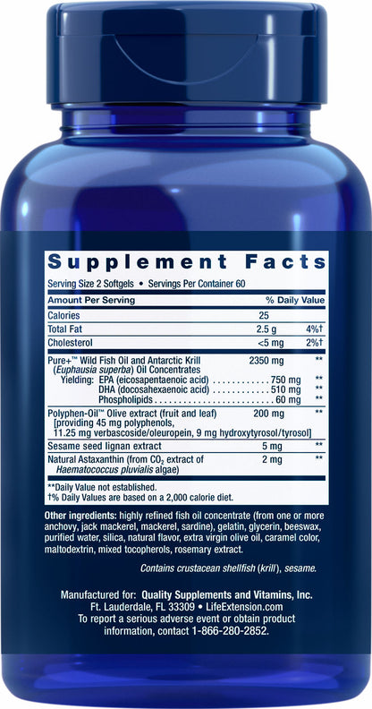 Super Omega-3 Plus EPA/DHA Fish Oil, Sesame Lignans, Olive Extract, Krill & Astaxanthin 120 softgels #1988