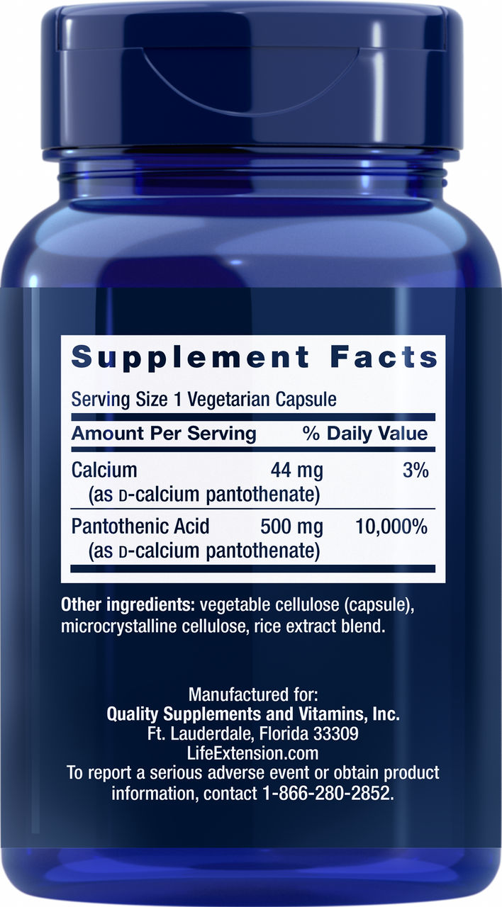 Pantothenic Acid Vitamin B-5 500 mg, 100 vegetarian capsules #2028