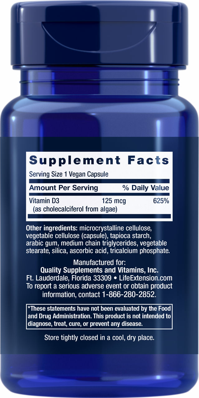 VEGAN Vitamin D3 125 mcg (5000 IU), 60 vegan capsules #2422