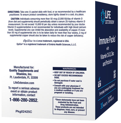 Immune Packs with Vitamin C & D, Zinc and Probiotic 30 packets #2425