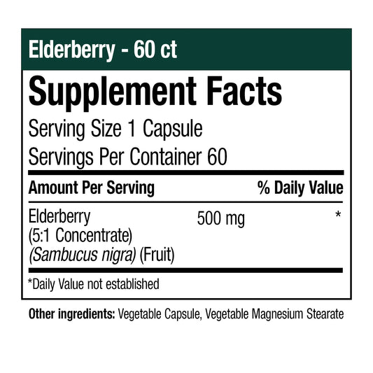 Elderberry - 60 Vegetable Capsules (In-stock & Only Available Through Phone Order)