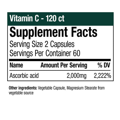 Vitamin C - 120 Vegetable Capsules (In-stock & Only Available Through Phone Order)