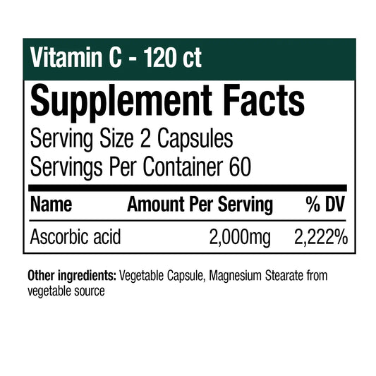 Vitamin C - 120 Vegetable Capsules (In-stock & Only Available Through Phone Order)